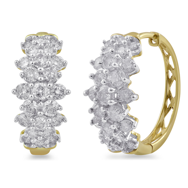 Jewelili Huggies Earrings with Natural White Round Diamonds in 10K Yellow Gold 2 CTTW 