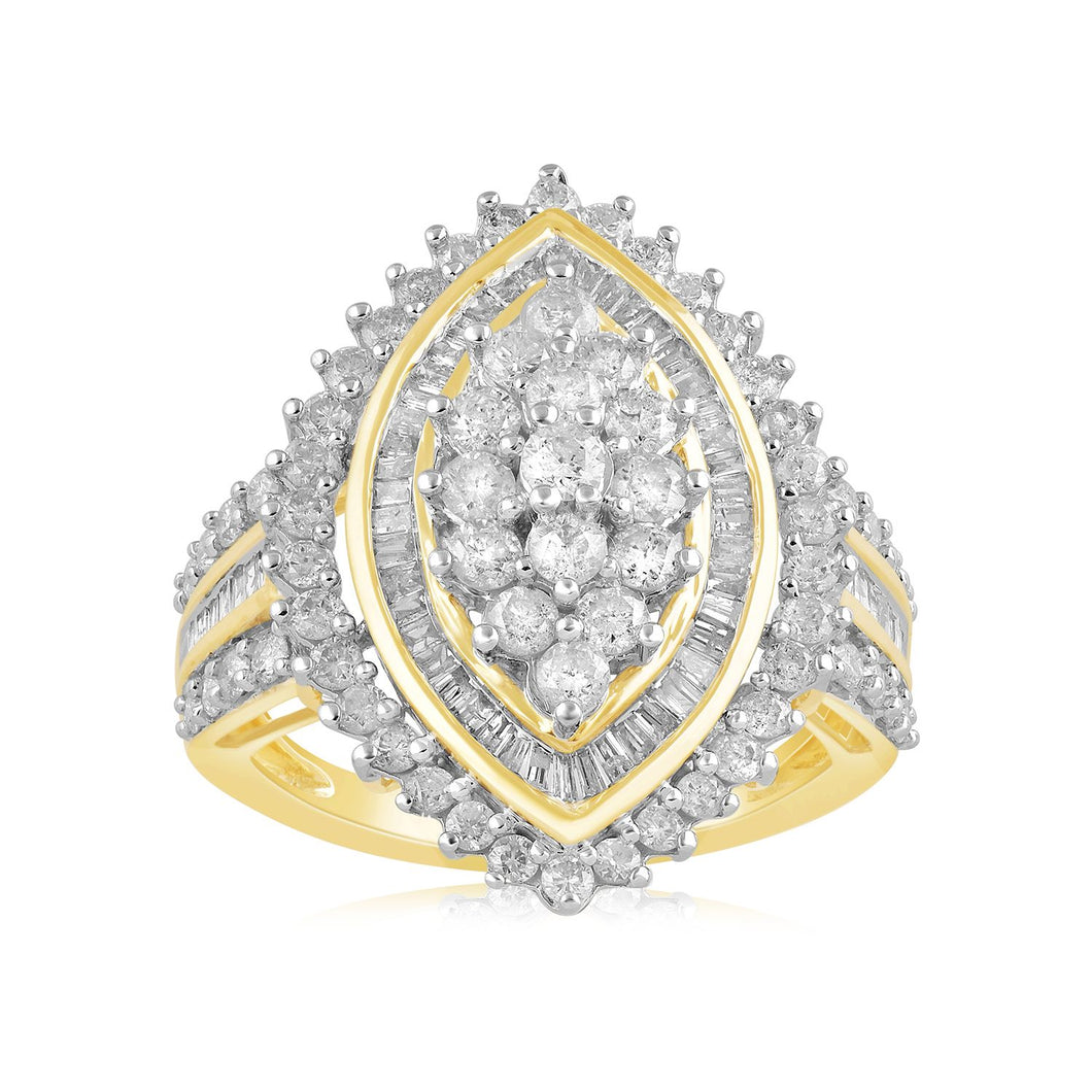 Jewelili Engagement Ring with Baguette Shape and Round Shape Diamonds in 10K Yellow Gold 2.0 CTTW View 1