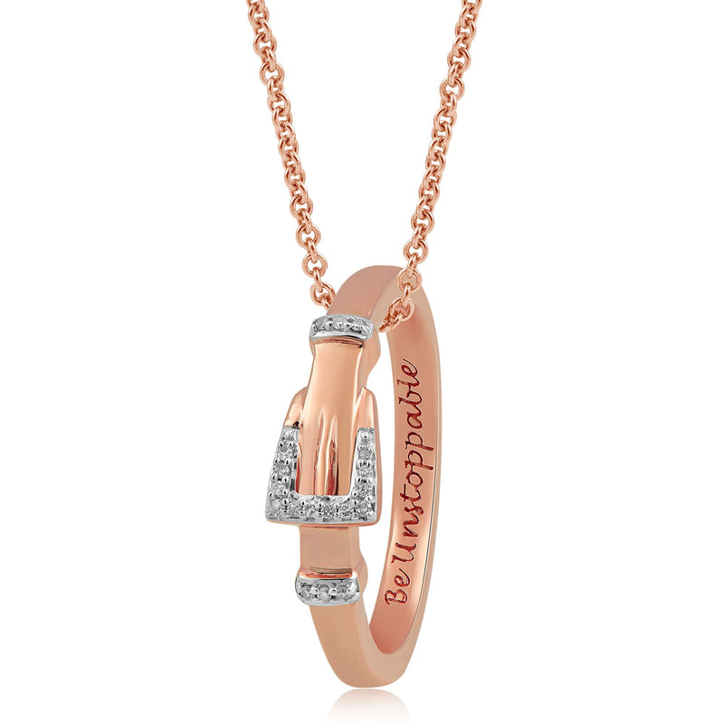 Jewelili Belt Pendant Necklace with Natural Diamonds in 10K Rose Gold