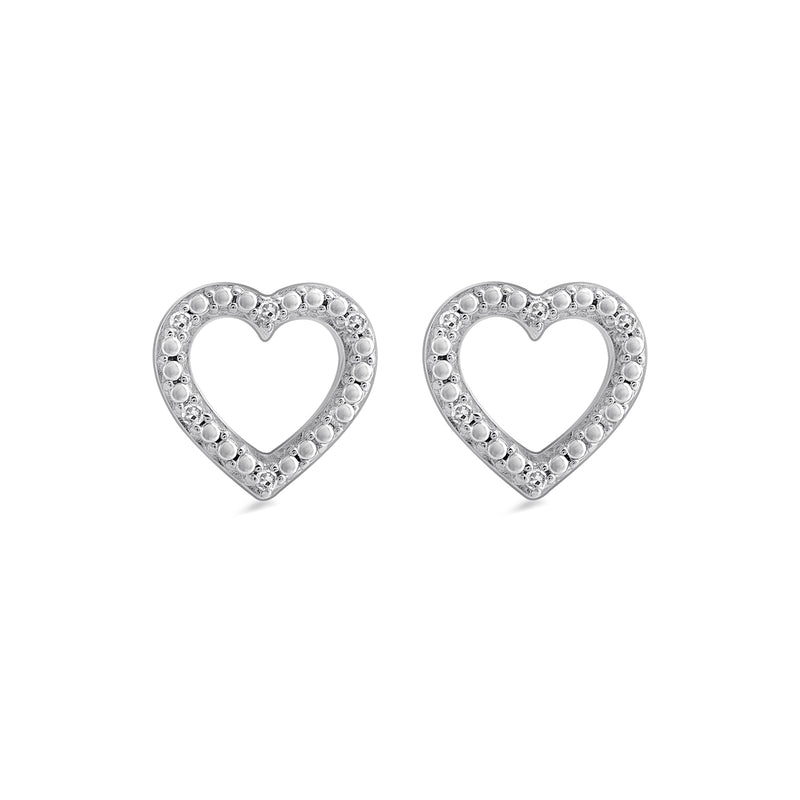 Jewelili Sterling Silver With White Round Diamonds Heart Shape Stud Earrings