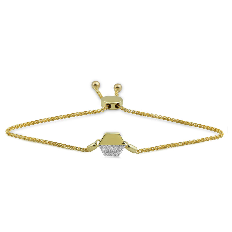 Jewelili Bolo Bracelet with Natural White Diamonds in 10K Yellow Gold 1/5 CTTW