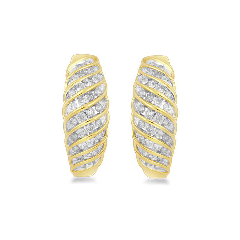 Jewelili Hoop Earrings with Natural White Round Diamonds in Yellow Gold over Sterling Silver 1 CTTW view 1