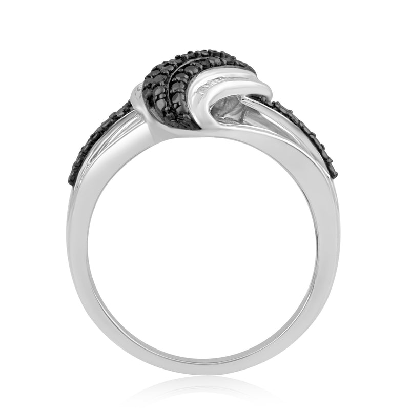 Jewelili Ring with Round Black and White Baguette Diamonds in Sterling Silver 1/2 CTTW View 3