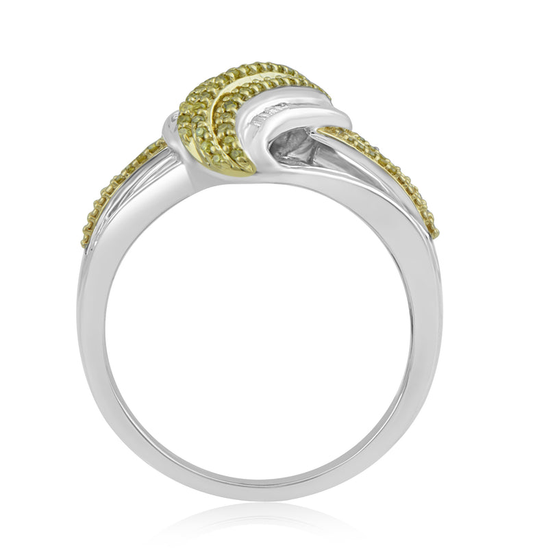 Jewelili Sterling Silver With 1/2 CTTW Yellow Diamonds and White Diamonds Ring