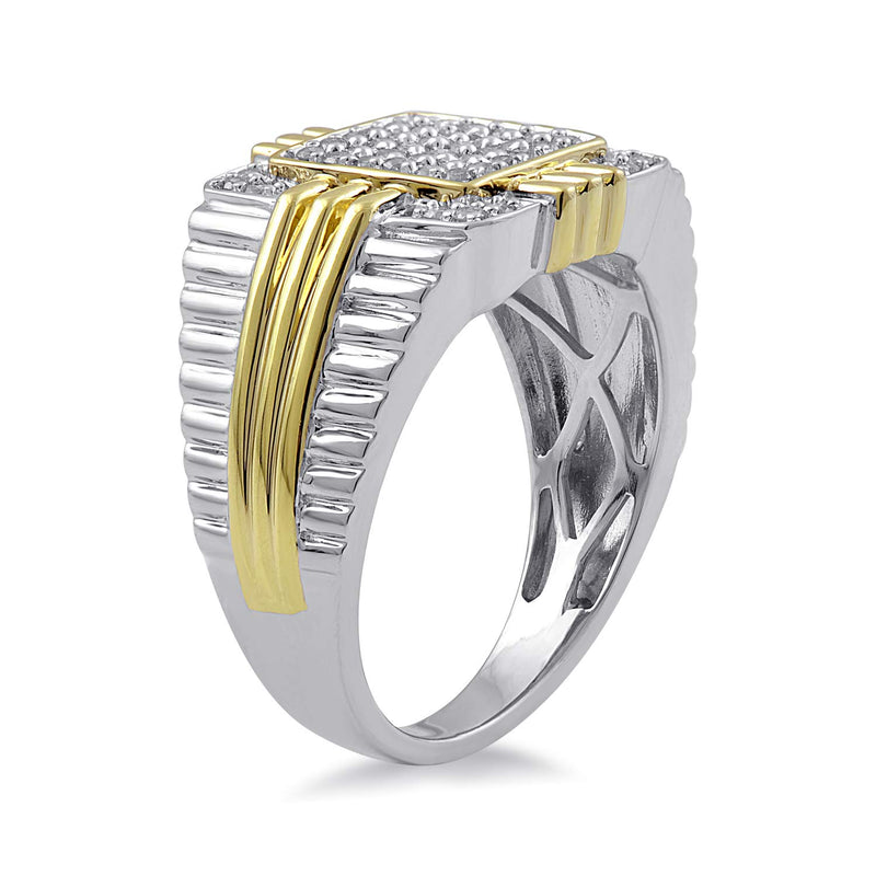 Jewelili Men's Ring with Natural White Diamonds in 14K Yellow Gold over Sterling Silver 1/2 CTTW View 2