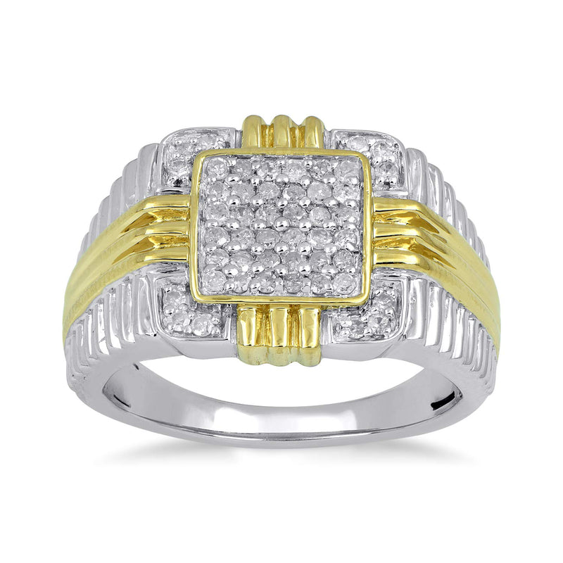 Jewelili Men's Ring with Natural White Diamonds in 14K Yellow Gold over Sterling Silver 1/2 CTTW View 1