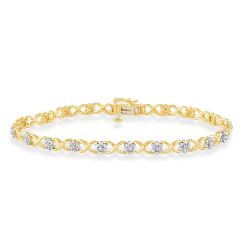 Jewelili Fashion Bracelet with Natural Diamonds in 14K Yellow Gold over Sterling Silver View 1