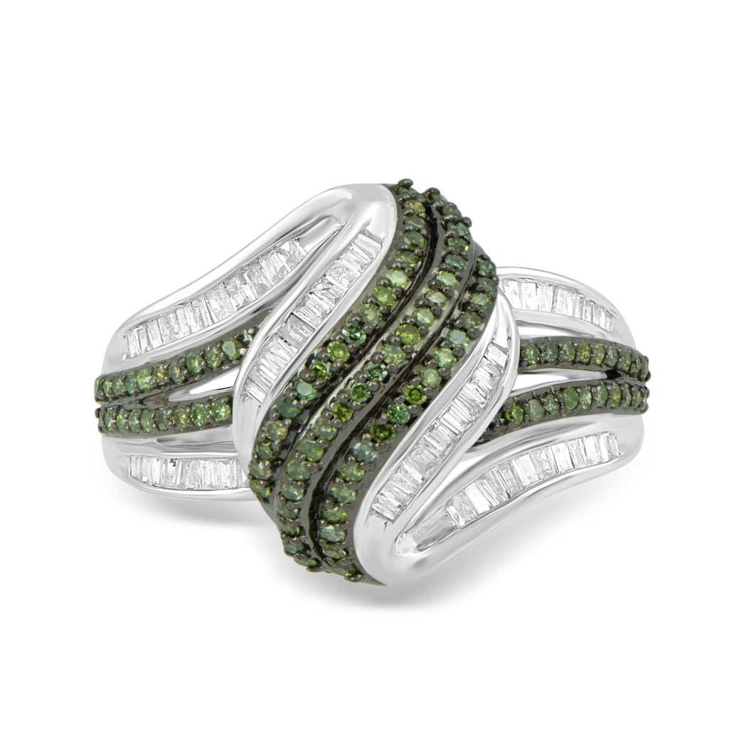 Jewelili Ring with Green and White Diamonds in Sterling Silver 1/2 CTTW View 1