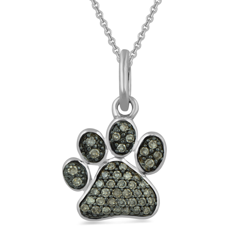 Jewelili Sterling Silver 1/3 CTTW Champagne Diamonds Dog Paw Pendant Necklace