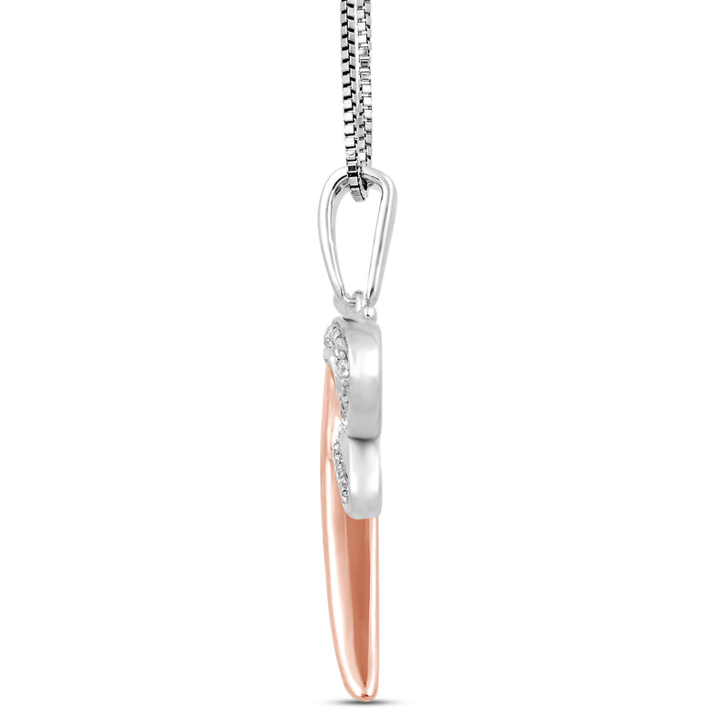 Jewelili 14K Rose Gold over Sterling Silver With 1/10 CTTW White Round Cut Diamonds Dragonfly Pendant Necklace