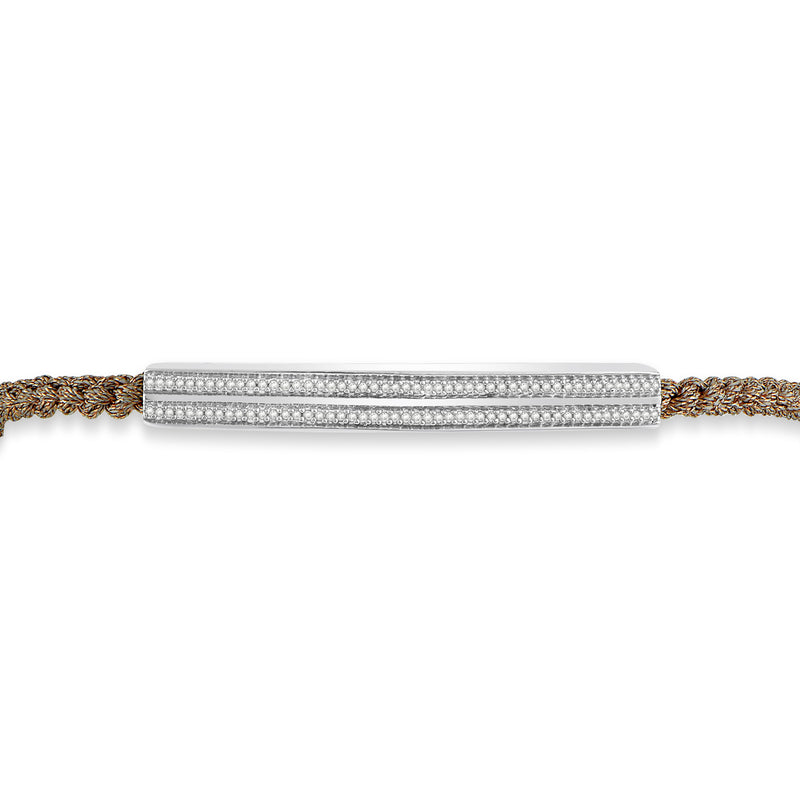 Jewelili Cord Bracelet in Sterling Silver with Natural Round White Diamonds Metallic 1/6 CTTW View 2