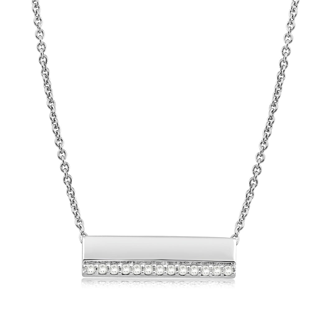 Jewelili Sterling Silver With 1/10 CTTW Natural White Diamonds Bar Pendant Necklace