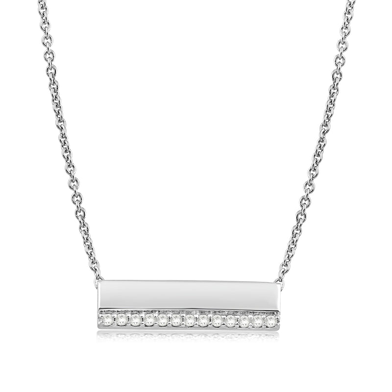 Jewelili Sterling Silver With 1/10 CTTW Natural White Diamonds Bar Pendant Necklace