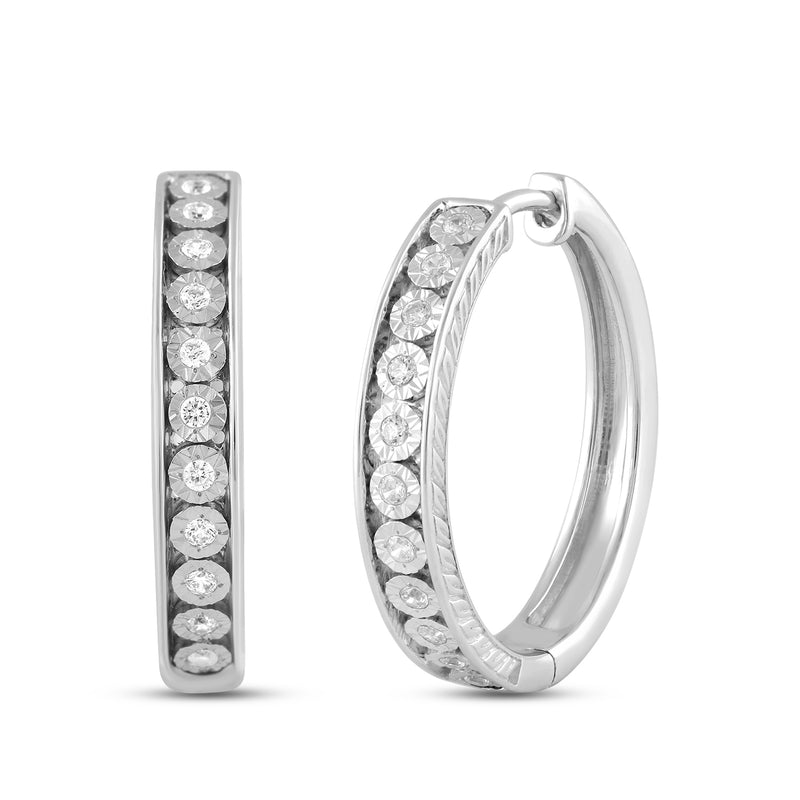 Jewelili Miracle Plate Hoop Earrings with Natural White Round Diamonds over Sterling Silver 1/5 CTTW