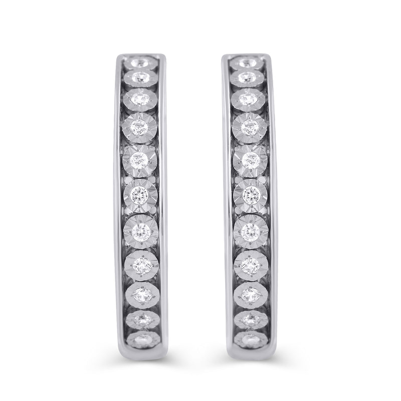 Jewelili Miracle Plate Hoop Earrings with Natural White Round Diamonds over Sterling Silver 1/5 CTTW View 1