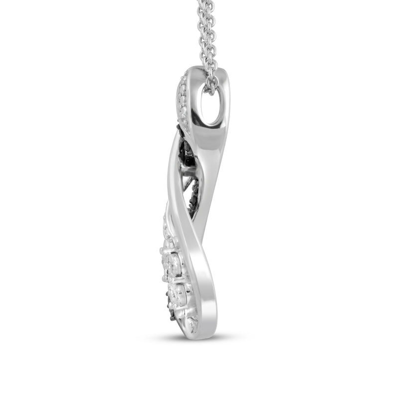 Jewelili Twisted Pendant Necklace with Treated Black and Natural White Round Diamonds in Sterling Silver View 1