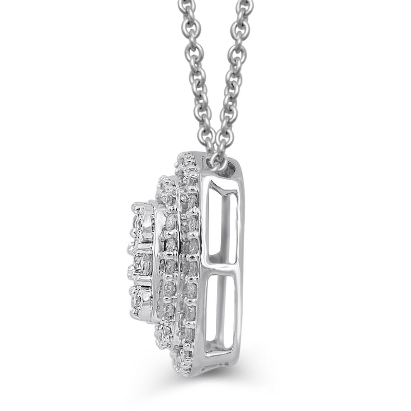 Jewelili Sterling Silver With 1/2 CTTW White Diamonds Square Shape Pendant Necklace