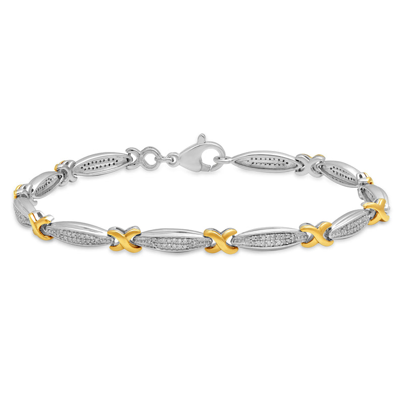 Jewelili Diamond Link Bracelet Natural White Round in Yellow Gold over Sterling Silver with 1/2 CTTW 
