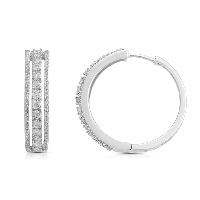 Jewelili Hoop Earrings with Natural White Round Diamonds in 14K White Gold 1 CTTW view 2