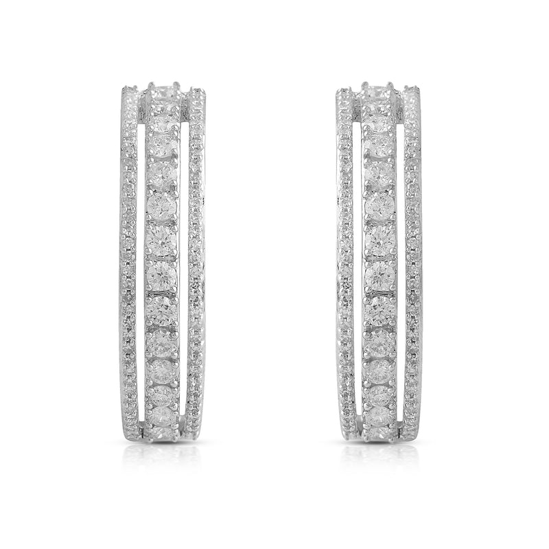 Jewelili Hoop Earrings with Natural White Round Diamonds in 14K White Gold 1 CTTW view 1