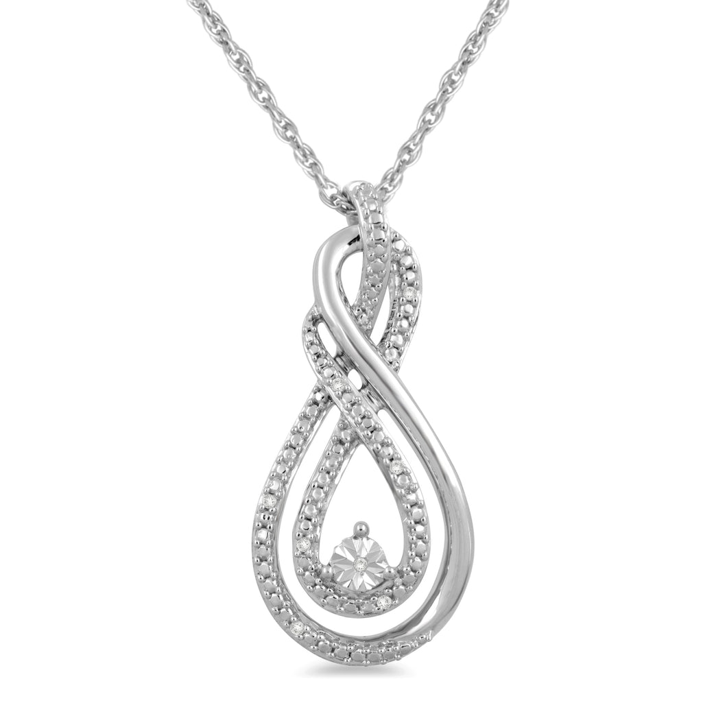 Jewelili Sterling Silver With Natural White Diamonds Pendant Necklace