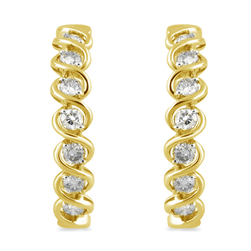 Jewelili Hoop Earrings with Natural White Round Diamonds in 10K Yellow Gold 1 CTTW View 1