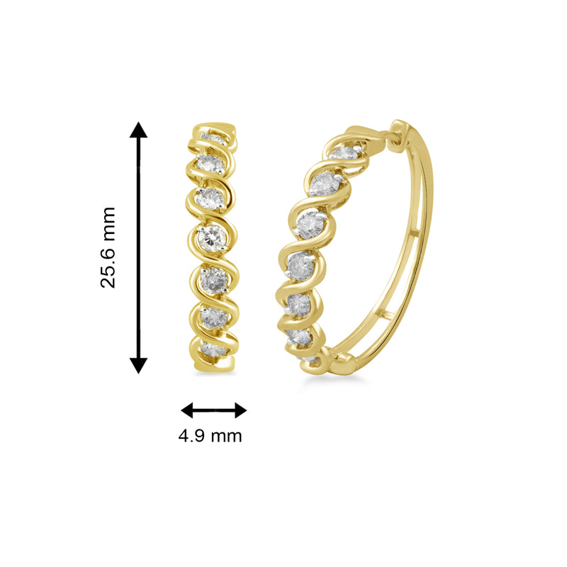 Jewelili Hoop Earrings with Natural White Round Diamonds in 10K Yellow Gold 1 CTTW View 2