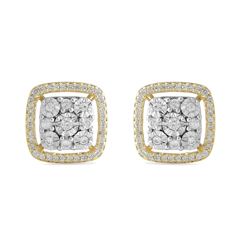 Jewelili 10K Yellow Gold with 1/4 CTTW Natural White Round Shape Diamonds Halo Stud Earrings