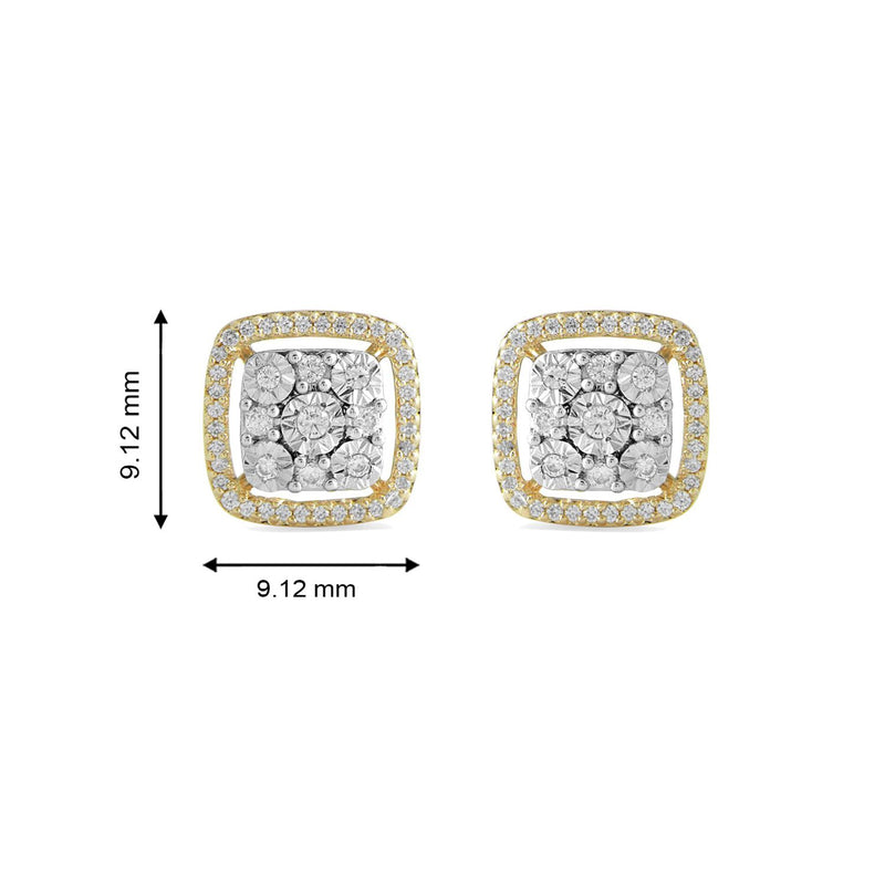 Jewelili 10K Yellow Gold with 1/4 CTTW Natural White Round Shape Diamonds Halo Stud Earrings