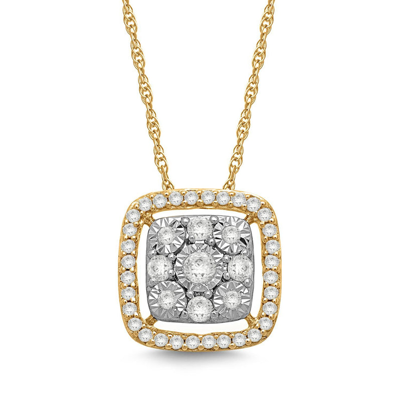 Jewelili 10K Yellow Gold with 1/4 CTTW Natural White Round Shape Diamonds Halo Pendant Necklace