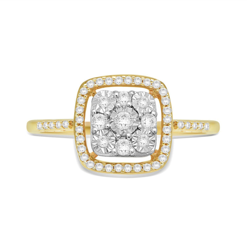 Jewelili Halo Ring with Natural White Round Shape Diamonds in 10K Yellow Gold with 1/4 CTTW View 2