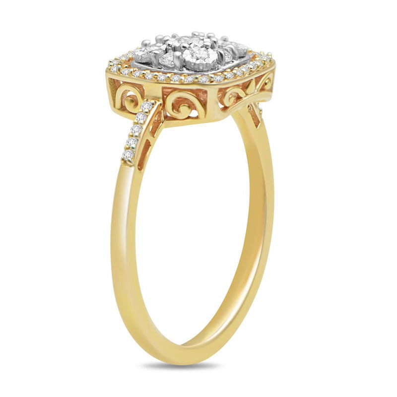 Jewelili Halo Ring with Natural White Round Shape Diamonds in 10K Yellow Gold with 1/4 CTTW View 3