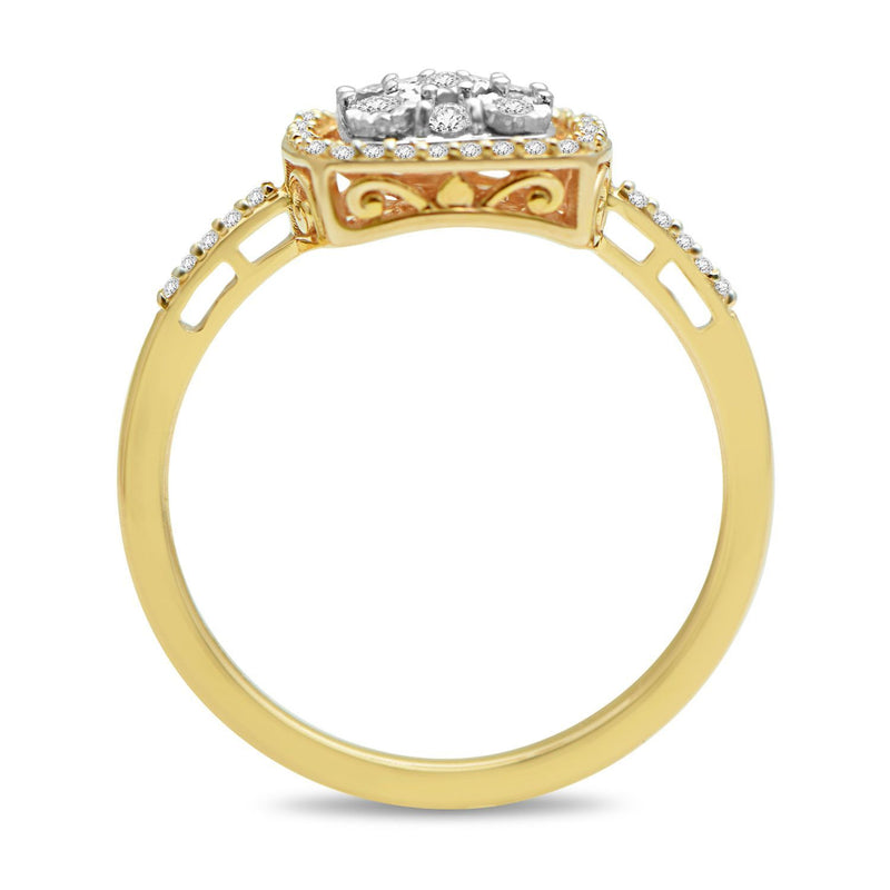 Jewelili Halo Ring with Natural White Round Shape Diamonds in 10K Yellow Gold with 1/4 CTTW View 4