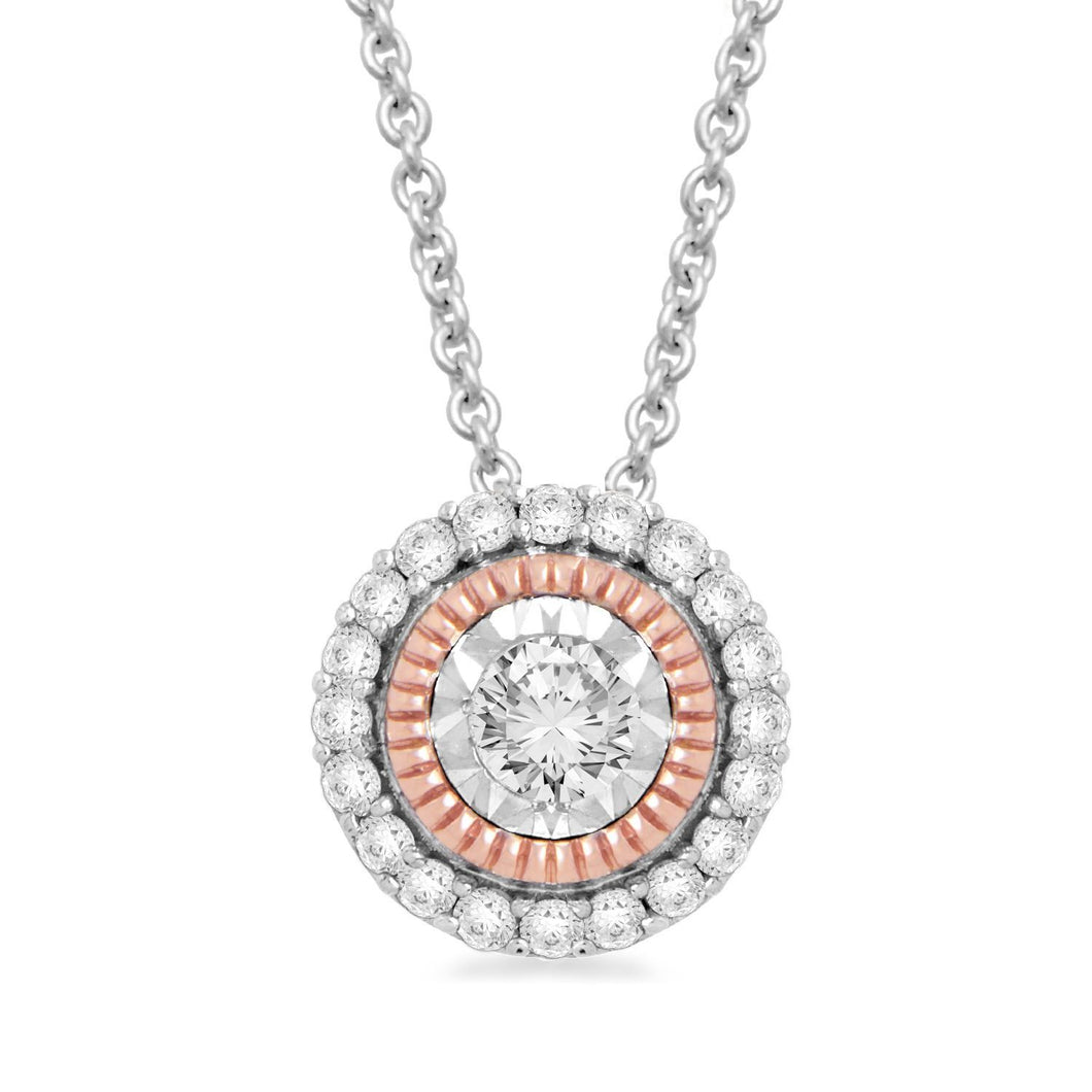 Jewelili 14K Rose Gold Over Sterling Silver with 1/4 CTTW Natural White Diamonds Round Shape Pendant Necklace