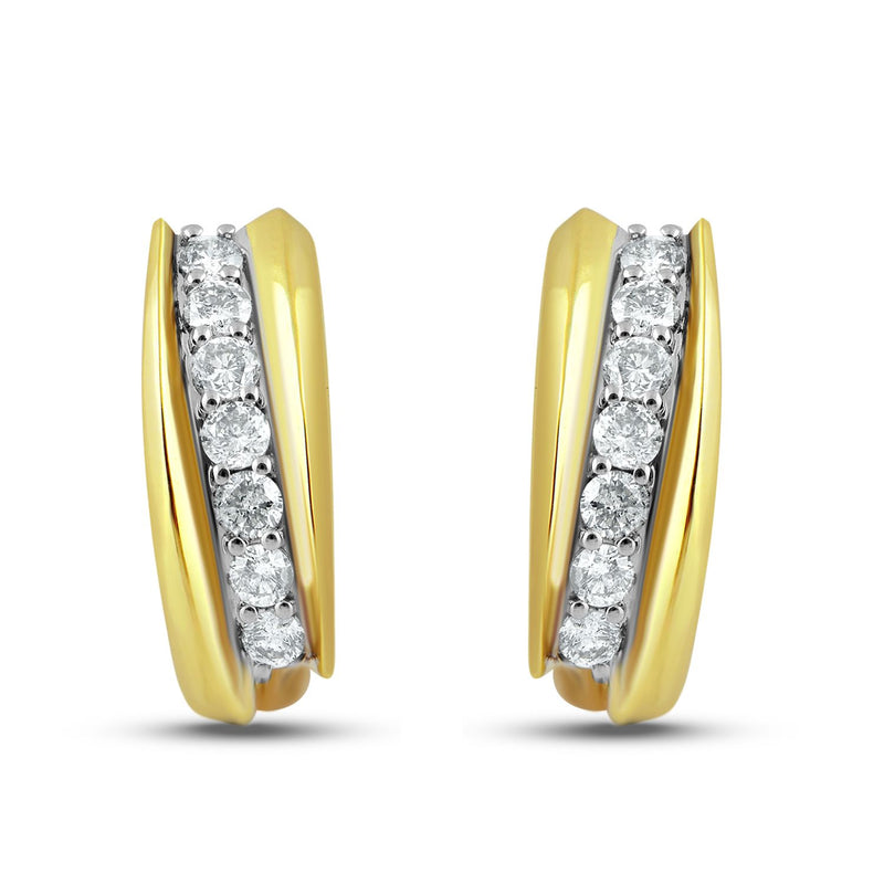 Jewelili 10K Yellow Gold With 1.00 CTTW Natural White Diamond Hoop Earrings