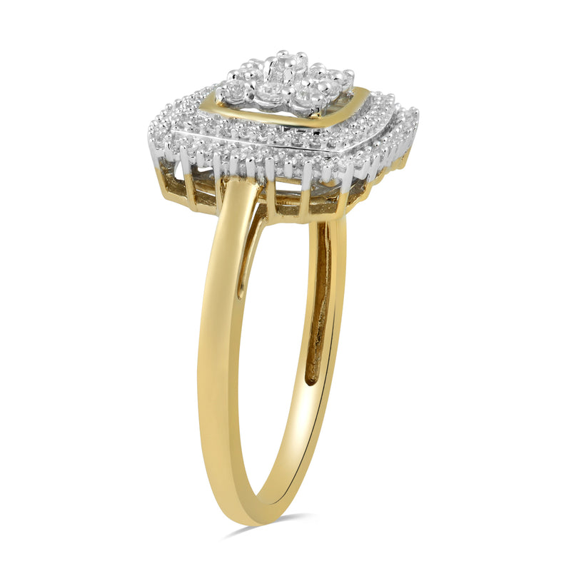 Jewelili Halo Ring with White Round Diamonds in 10K Yellow Gold 1/3 CTTW View 3