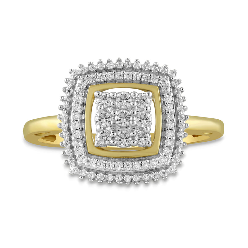 Jewelili Halo Ring with White Round Diamonds in 10K Yellow Gold 1/3 CTTW View 1