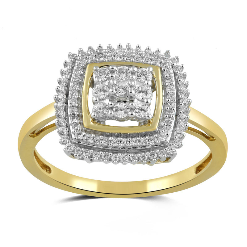 Jewelili Halo Ring with White Round Diamonds in 10K Yellow Gold 1/3 CTTW View 2