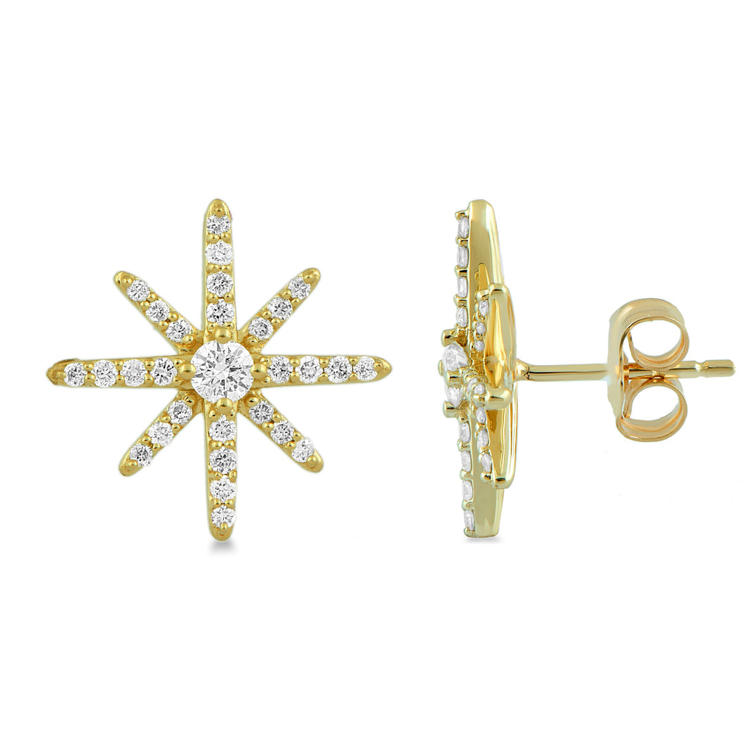 Jewelili Starfish Stud Earrings with Natural White Round Diamonds in 10K Yellow Gold 1/2 CTTW