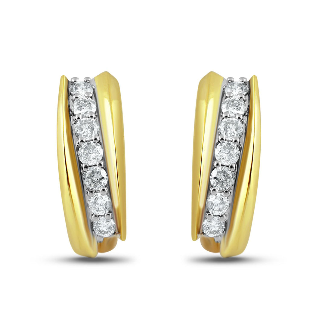 Jewelili 10K Yellow Gold With 1/2 CTTW Natural White Diamond Hoop Earrings