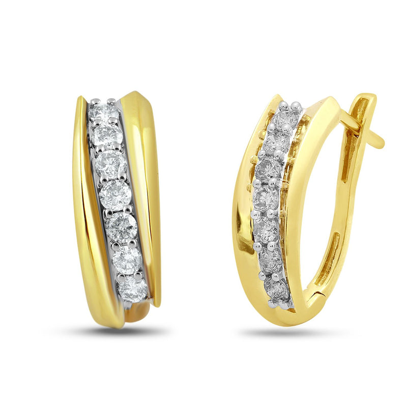 Jewelili 10K Yellow Gold With 1/2 CTTW Natural White Diamond Hoop Earrings