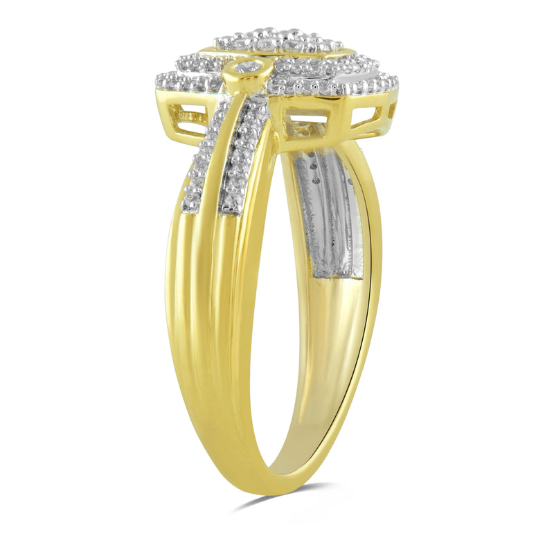 Jewelili Halo Ring with Natural White Round Diamonds in 10K Yellow Gold View 3