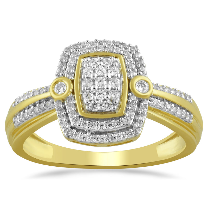 Jewelili Halo Ring with Natural White Round Diamonds in 10K Yellow Gold View 2