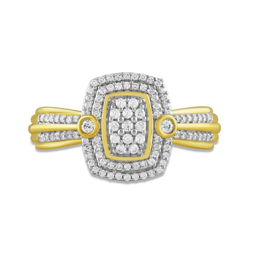 Jewelili Halo Ring with Natural White Round Diamonds in 10K Yellow Gold View 1