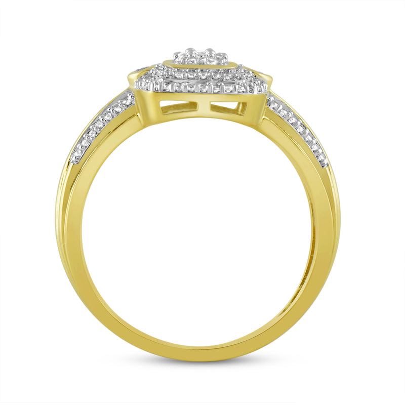 Jewelili Halo Ring with Natural White Round Diamonds in 10K Yellow Gold View 4