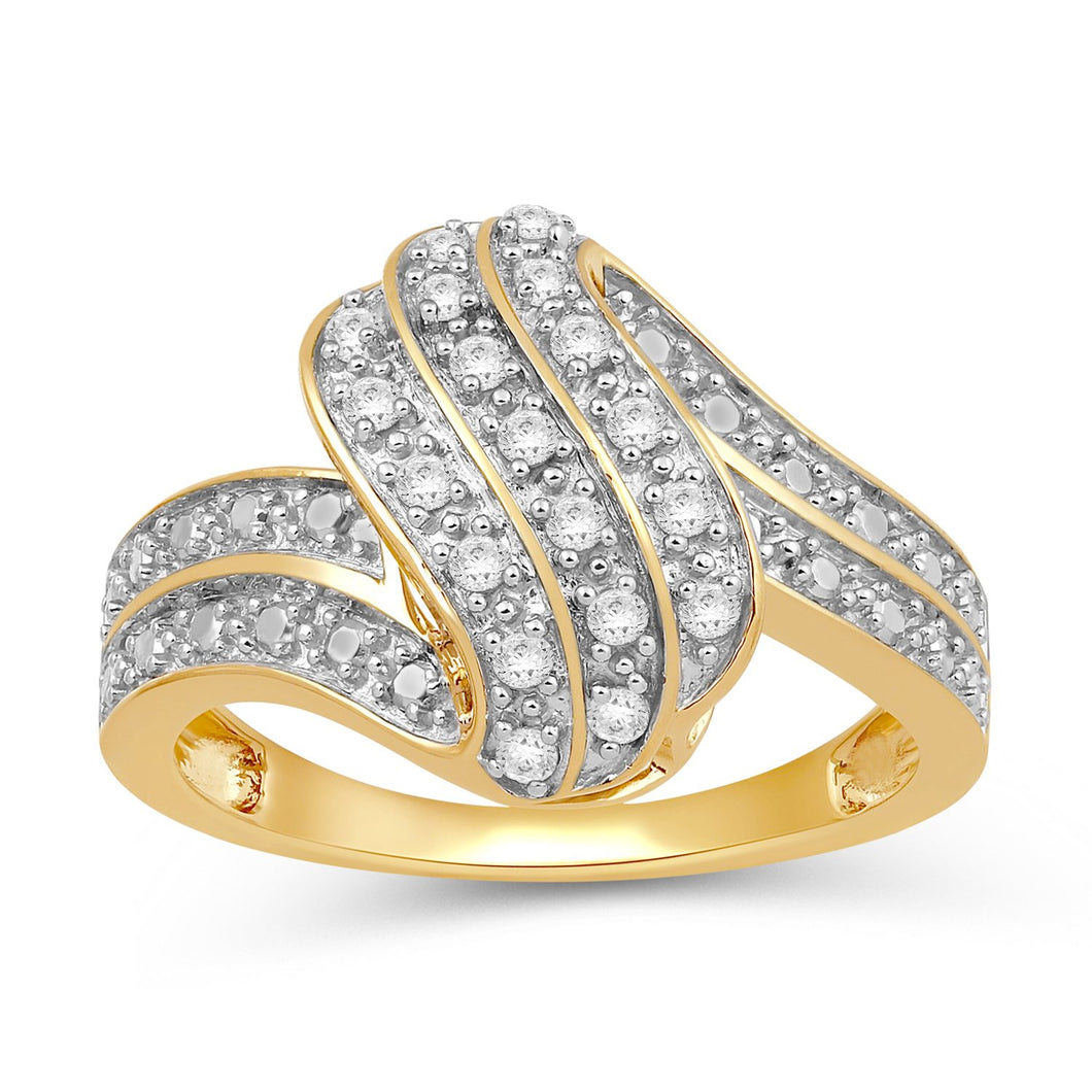 Jewelili 14K Yellow Gold Over Sterling Silver With 1/4 CTTW Natural White Round Diamonds Ring