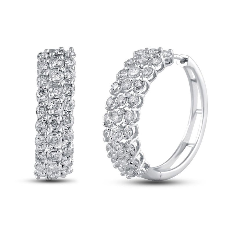 Jewelili 10K White Gold With 2.00 CTTW Natural White Diamond Hoop Earrings