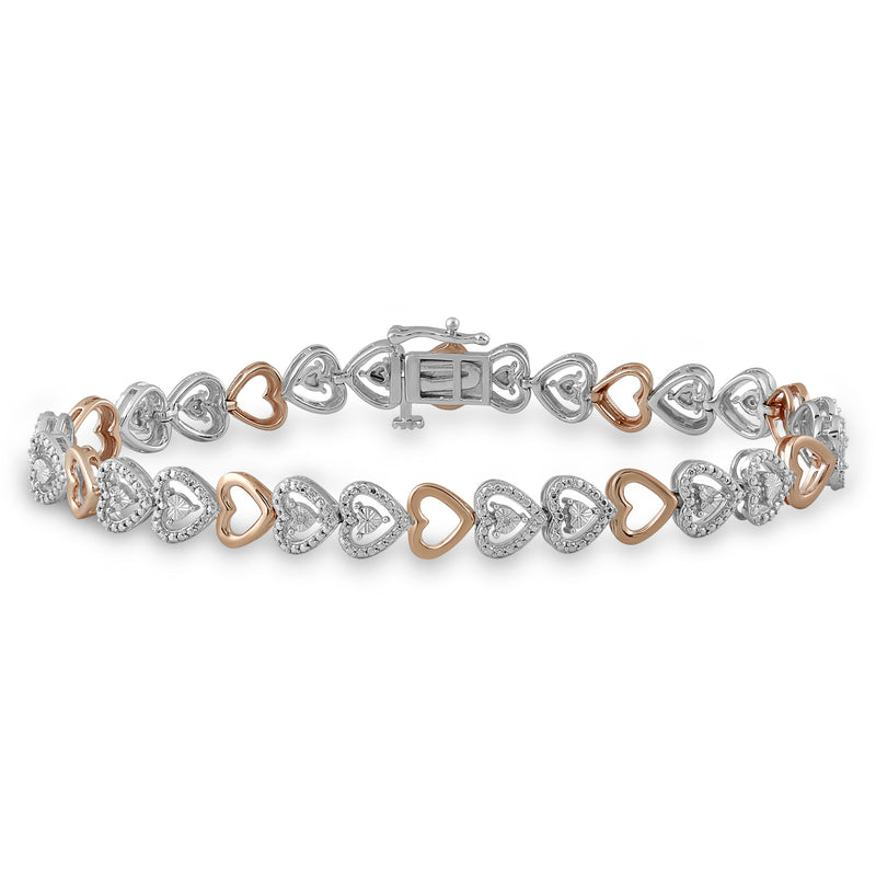 Jewelili Link Bracelet with Heart Miracle Plated White Diamonds in 14K Rose Gold over Brass View 1