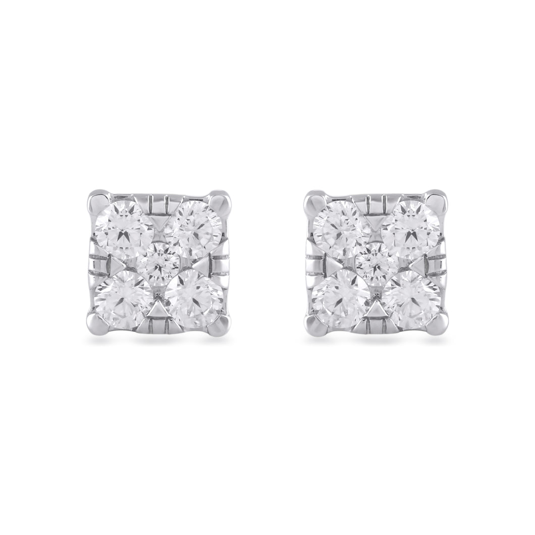 Jewelili 10K White Gold With 1.0 CTTW Natural White Round Diamonds Stud Earrings