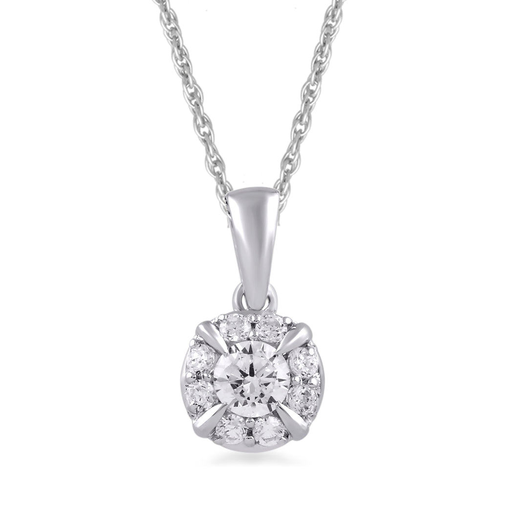 Jewelili 10K White Gold With 1/3 CTTW White Round Diamonds Pendant Necklace